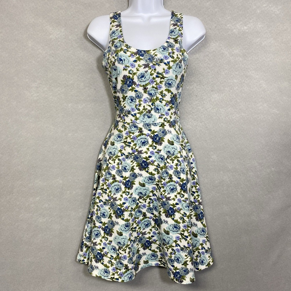 Tomsware Women S Dress Blue Floral Sleeveless A-Line 90s Y2K Sporty Mini